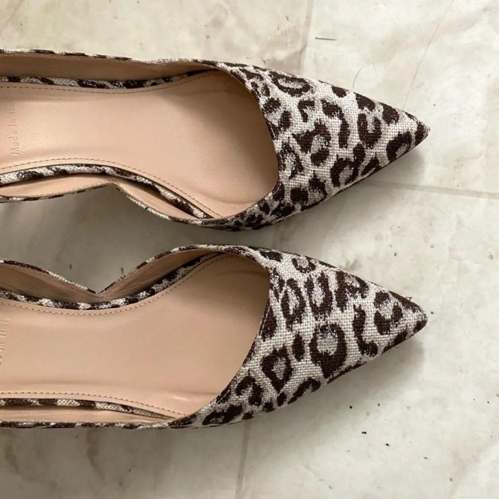 $248 J. Crew Made in Italy Leopard Print Glitter Pointed Toe D'Orsay Heels sz 7